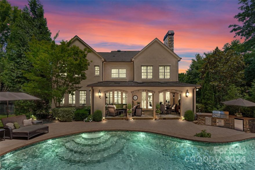 This exquisite basement home on an acre lot in the established, gated Christenbury Hall community offers incredible space, million dollar neighborhood amenities, and a personal private outdoor backyard pool oasis. The first floor plan offers a traditional entry with dining/separate office, a chef's kitchen w/ massive pantry, a butler's pantry, and a large island that opens to the great room, eating area, and gorgeous keeping room- perfect for entertaining! A custom designed guest's powder room, a fun and fresh mudroom/drop zone and a massive 3 car garage complete the first floor. Upstairs features bedrooms all with en suite baths, a large bonus room, an ample laundry room, and a primary suite tucked away w/ dual custom closets and a beautiful bath. The basement is incredible with a bed/bath, kitchen, wine grotto, exercise, billiards, and great room. Enjoy sitting on the covered outdoor loggia overlooking the pool/waterslide, custom outdoor kitchen, gardens and green space. A must see!