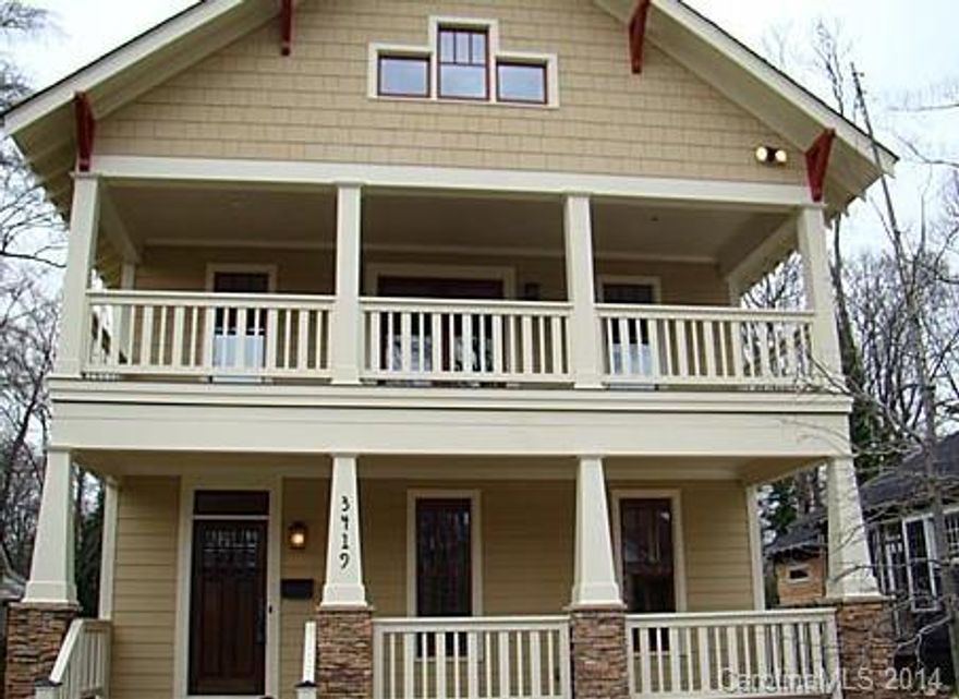 Charming newer construction in desirable NoDa a must see! Bungalow Designs built home has open floor plan, hardwood floors throughout, all tile baths & GE stainless steel appliances. Home filled with craftsman details including crown-molding throughout, high-end fixtures & granite counter tops in kitchen and full baths. All windows and both sets of french doors fitted with premium, custom built 4 1/2" louver plantation shutters. Home pre wired for audio in most rooms and porches. MUCH MORE!