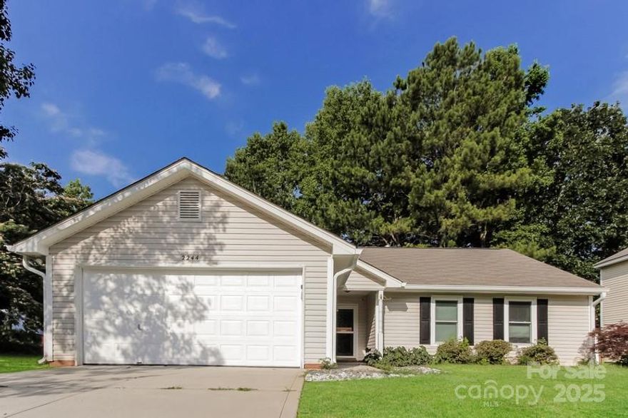 This previously leased, well-designed home offers a solid foundation and great layout. Inside you'll find an open, airy living space featuring vaulted ceilings that create a sense of spaciousness and light. The eat-in kitchen provides ample room for casual dining, with direct access to the backyard—perfect for indoor-outdoor living. The generously sized owner’s suite is a standout feature, complete with a tiled walk-in shower and a large footprint for added comfort. Two additional bedrooms offer flexible space for guests, home office, or hobbies. Located in a quiet, established neighborhood in Rock Hill, this home is just minutes from shopping, dining, schools, and parks. With quick access to major highways and just a short drive to Charlotte, the location balances suburban tranquility with everyday convenience.