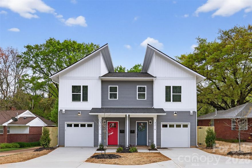 This new construction duplex set up as townhomes could be your next smart investment! Live in one side and rent the other out, or turn them in to successful full time or short term rentals. Each unit has 4 bedrooms, 2.5 bathrooms and one car garages. The cabinets are all solid wood with soft close doors and drawers. The kitchen is equipped with all stainless steel appliances and a walk-in pantry. Each unit has its own fenced in backyard. The location in Enderly Park puts you close to Charlotte’s growing amenities, parks, and easy access to major routes, while the neighborhood continues to attract new investment and modern development. This duet offers exceptional value with thoughtful features throughout. Don’t miss your opportunity to call this move-in-ready home yours in one of Charlotte’s most promising areas!