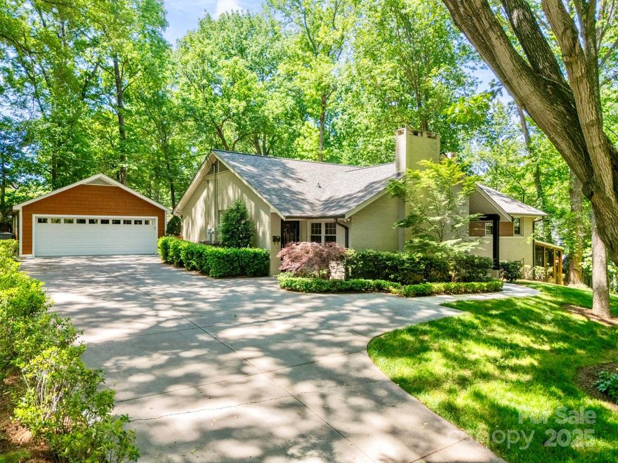Absolutely sensational renovated mid-century modern with the backyard oasis of your dreams! Almost 1/2 acre (0.48) of professionally landscaped wooded serenity with landscape lighting, front & back yard irrigation, outdoor kitchen (2017) with 2 burner stove as well as grill & sink, 6 person hot tub, pergola & fire pit with travertine surround. Chef’s gourmet kitchen features granite counters, stainless steel appliances/backsplash, newer Wolf 6 burner chef’s grade professional range (refrigerators & washer/dryer included) & pantry. Private primary bedroom with 2 closets & en-suite bath with slate tile & whirlpool tub/rain shower. Oversized LR/DR & lower level bar/entertainment/bonus area. Brand new roof March 2025. New hardwoods in LR/DR & other hardwoods refinished March 2025. Freshly painted interior. Whole house generator, sealed crawlspace, 7 channel Dolby surround sound. 2 car garage with plenty of room for a workshop & attic above (fiber cement siding 2018). A rare gem!