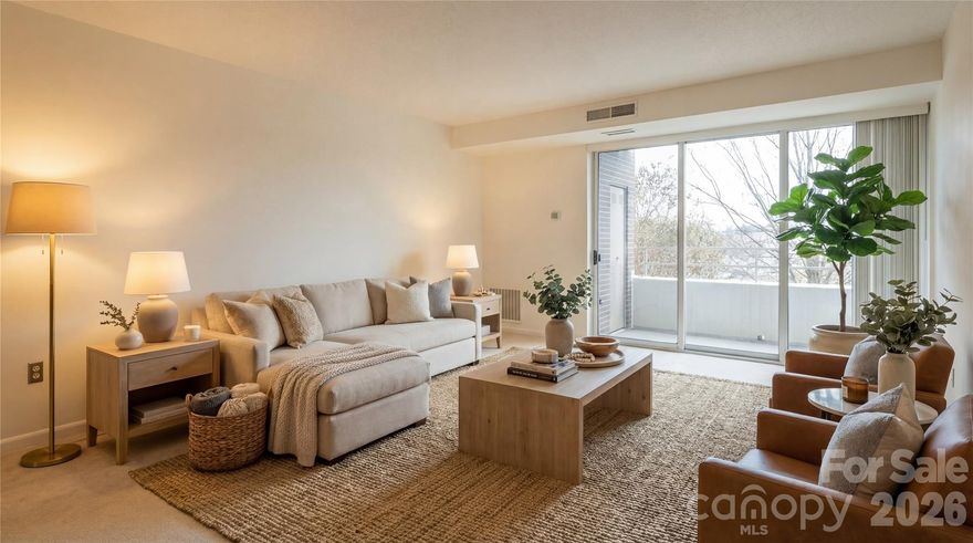 Back on market with new photos including some virtually staged rooms. Recent modification includes freshly painted walls & new BA vanity. The Kimberlee is a lovely mid-century Coop located between Dilworth & Southpark. This spacious unit has a large entryway w/3 closets, primary BR has wide double windows, 2 closets, plenty of storage space! The Kit includes pantry, refrigerator conveys. Enjoy wall-to-wall windows in LR w/slide glass door leading to balcony & storage rm. Unit could use some updating & is priced accordingly. Common laundry room is nearby on same floor. Enjoy quiet living, shop & dine nearby, walk across private bridge to Park Rd Shop Center. Amenities include secured locked doors at all entrances, elevators, pool, garden, workout room, Skyview community room on 6th floor includes full kitchen, lending library. Each unit has it's own storage space on 1st floor. A 1-car carport comes w/unit. Additional parking in lot. There is a guest quarters in building for visitors. Monthly HOA dues include internet, cable, water, property taxes, trash & parking. 

Cash sale only & homeowner(s) reside in unit, no tenants or subleasing. Closings occur at The Kimberlee by their attorney, Marcia Dixon of Miller Austin Law. Ownership in a co-op is unlike ownership of a condo or townhome. The buyer purchases a share in the ownership of The Kimberlee. The Kimberlee, Inc. provides an approved buyer with a share certificate, not a deed. See Letter to Prospective Shareholders and other documents provided.  When approved contract is signed and submitted the buyer completes a Kimberlee application along with $250 non-refundable fee.  Transaction will not be finalized until the board interviews and votes on whether buyer is accepted as a shareholder.  Please feel free to discuss with listing agent to confirm all proceedings are understood. There is a 2% capital contribution fee paid to the Kimberlee at time of closing. Lower level parking lot is in flood plain. Current owner has paid the recent assessments.