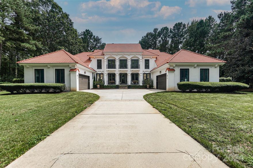 A HIDDEN GEM - The Gated Community of Evermay in the Ballantyne Area (only 9 Homes). A Mediterranean Style Home designed and built by a premier custom builder. This 5 Acre Estate is also gated (for those who insist on added Privacy & Security). Welcome Home to the Huge 2 Story Great Room with an Abundance of Windows and beautiful ceiling. Owner's Retreat Features a Double Sided Fireplace, Glamorous Bath with Whirlpool Tub, walk-in shower, 2 walk-in closets And a wall of windows. Kitchen and Keeping Room are perfect for Entertaining with custom cabinets, island with bar, built in Refrigerator, Mexican style tile, trey ceiling and Fireplace (gas & wood burning). The outdoor living possibilities are endless - Covered Pavilion with Grilling Area, Covered Veranda, Artist Studio with a Fireplace, patios, Fountain, mature Fruit Trees - one of the Best Lots in the community! Too many details - archways, loft, custom moldings, volume ceilings, guest suites with private, outside balconies...