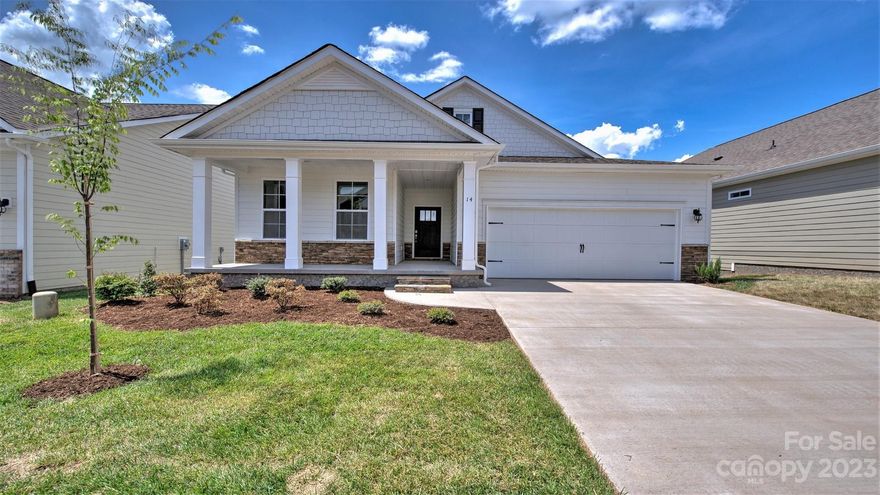 This home is now completed! The most popular 3 bdrm 2 ba smart home w/ a front & back porch. On city water & city sewer, hooked to natural gas, includes a gas furnace, tankless gas water heater, vented gas f/p, & gas range. Characterized by the open interior, the kitchen island sits on the center stage between the living room & dining room w/ a carefully selected interior color package that includes Bianco frost granite & suede grey backsplash & matte black hardware. Oversized windows in the living & dining area welcome an abundance of natural light to the interior. 9 ft ceilings w/ two piece crown molding & wainscoting in the entrance hallway & around the dining area are standard creating a warm touch of appealing textures contrasting tastefully w/ the knotted chestnut laminate wood floors through out main traffic areas. All bedrooms including the primary bedroom are carpeted w 18'X18" tiled flooring in bathrooms & laundry room. Includes community amenities. 10 yr limited warranty.