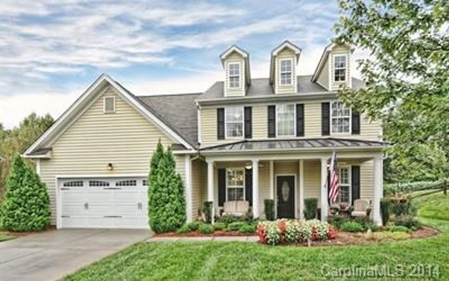 Beautifully maintained 2 story home in cul-de-sac off Shelly Mullis in Indian Land.  Wonderful kitchen w/cherry cabinets, granite countertops, stunning backsplash,  5 burner gas cookstove, Master bedroom suite on main floor, hardwoods in living areas. 2 story great room w/gas logs fireplace & features additional sunroom style sitting room w/silhouette shades, Large bonus room. Many ceiling fans, garage w/epoxy floors, Office w/french doors, Full irrigation + drip lines around bedding. Patio wall