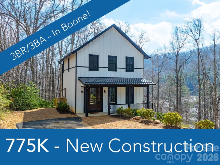 NEW CONSTRUCTION right in the center of the Gorgeous Mountain Town of Boone! The location doesn't get any better - very secluded yet so convenient. Gorgeous 3BR/2.5BA home at the end of a private cul de sac. 5 minutes or less to anywhere in Boone! The home is very well built, steel foundation. Walk right in without a single stair! Beautiful luxury vinyl plank flooring throughout the entire home. The main level has a gracious great room, a true chef's kitchen, laundry room and half bath. Front porch on the main level as well as a very secluded back porch, perfect for grilling and chilling. Upper level has 3BR/2.5BA including a large primary with an ensuite bath with a impressive tile shower. Lowest level has a very large space - ideal for a large den or you could make more bedrooms or a combination of both. Also, there is a private patio out the back on this level as well. Everything is brand new - this home was just finished. Ready for a brand new home in the perfect location? Come take a look today!