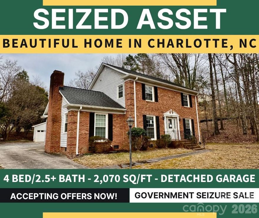 Welcome to 7817 Ritter Drive in Charlotte, NC — a beautifully designed 4-bedroom, 2.5-bath two-story home in one of Charlotte’s most convenient locations. The main level features a welcoming foyer, spacious living area with fireplace, formal dining room, an open-concept kitchen, a convenient half bath and one bedroom. Upstairs, you’ll find three well-appointed bedrooms, including a spacious primary suite with en-suite bathroom. A second full bath upstairs ensures comfort and convenience for everyone. Step outside to enjoy your enormous screened in porch and large private backyard. A detached two car garage will give you all the storage you need. Located just minutes from shopping, dining, schools, and major commuter routes, this home offers the convenience of city living while maintaining a comfortable neighborhood feel. Opportunities to own a spacious four-bedroom home in Charlotte at this value are rare — schedule your showing today.
