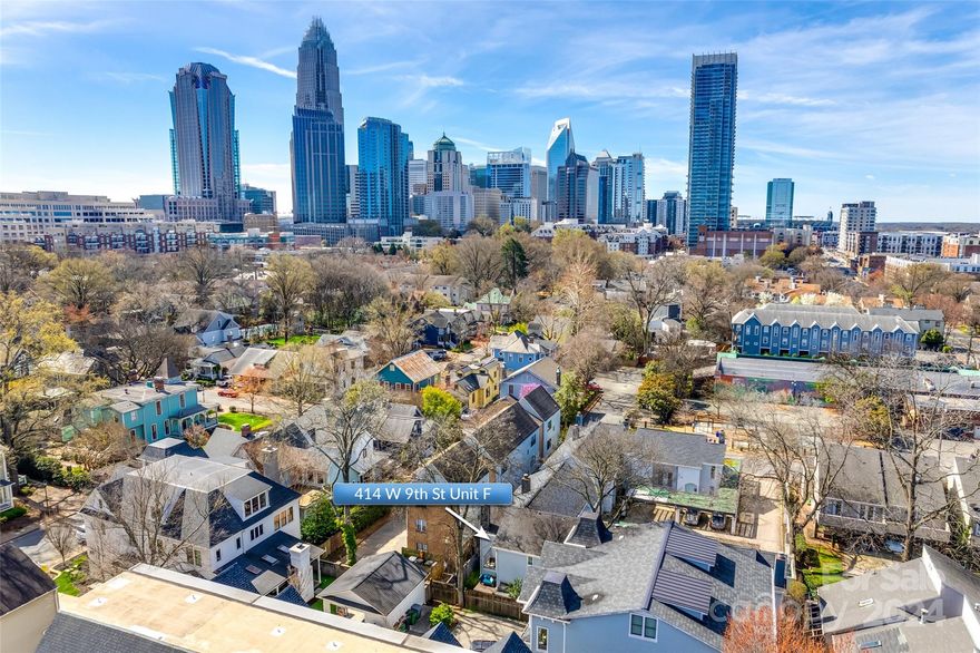 RARE opportunity in Fourth Ward with Charlotte skyline views from complex! Right across the street is a Dog park and Alexander Michael's, short walk to other parks, restaurants and uptown. As you walk in the unit, you will feel immediate comfort with the natural light and stone fireplace. Kitchen is open to dining area and living room with updated with granite countertops and SS appliances. 2 nice sized bedrooms upstairs, 2 full bathrooms (1 on each level). Outdoor patio/deck and grass area with privacy fence. Refrigerator and washer/dryer included. Don't miss this gem!