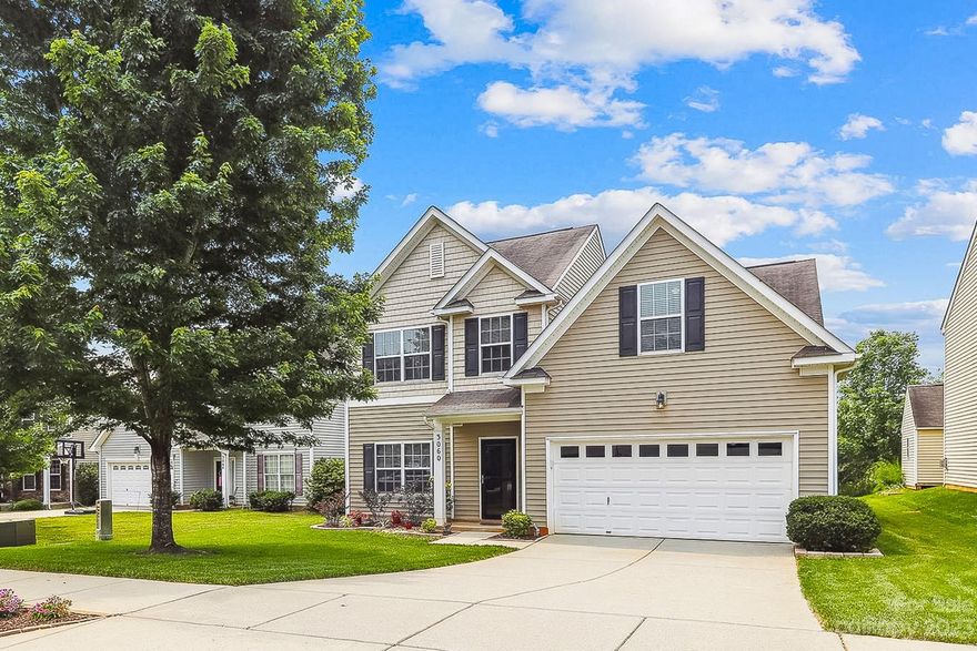 Welcome home! This lovely 4 bedroom has been nicely maintained and is conveniently located! Just across the NC/SC border within minutes to Pineville, Ballantyne, Indian Land, Fort Mill. Open floor plan with lots of space for cooking, relaxing, entertaining and dining. New appliances and plank flooring in kitchen 2020-2022. Upstairs you will find a large primary suite which features a vaulted ceiling, walk-in closet, computer niche, new bathroom flooring, double sinks, garden tub & shower. There are 3 other generous bedrooms and a 2nd full bath. The 4th bedroom/bonus is being used as an office and exercise room with a 15 amp plug if needed for equipment. This beautiful lot backs up to a protected conservation area which is green year round. Newly landscaped yard and installed irrigation keep this curb appeal fresh! Almond Glen has nice amenities, including a community pool just around the corner and a reasonable HOA.New Patio doors, deck, fire pit and pergola updated 2022 New HVAC 2017
