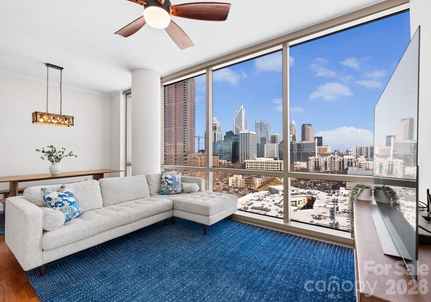 Welcome to South End's most luxurious high-rise aka the ICONIC Pink Building! Situated on the 16th floor, this 2 bedroom, 2 bathroom condo offers unobstructed skyline views from the main living areas and the primary bedroom. The unit features a beautifully updated kitchen with a gas range, refreshed bathrooms, and a private balcony with long range views. The floor to ceiling windows drench the space with natural light, creating a bright and airy retreat above the city. Arlington residents enjoy state of the art amenities, including a secure, controlled-access building, rooftop pool and lounge with panoramic skyline views, fully equipped fitness center, and concierge services. Step outside and enjoy direct access to the Rail Trail, putting you just steps from South End’s coffee shops, breweries, boutiques, and dining hotspots. Commuting is effortless with easy access to Uptown, Dilworth, LoSo, and every major destination across Charlotte. You simply cannot find a better location! Don't miss your chance to own one of the hottest condos in Charlotte!