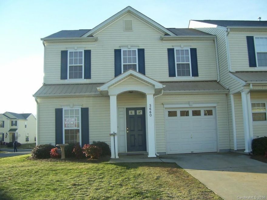 Great Location! Nice End Unit townhome within minutes from the Ballantyne area, Shopping, and Restaurants. Updated with HVAC unit (2014) and Roof (2014). Carpet just a couple years young. Master on Main with Vaulted ceiling. Bath has separate vanities. Beautiful kitchen with SS appliances, 42 in. Cherry wood cabinets, and butcher block table. Additional Storage room upstairs make a great Exercise or Office space.  Patio backs up a big common area for outdoor enjoyment. Refrigerator to stay.