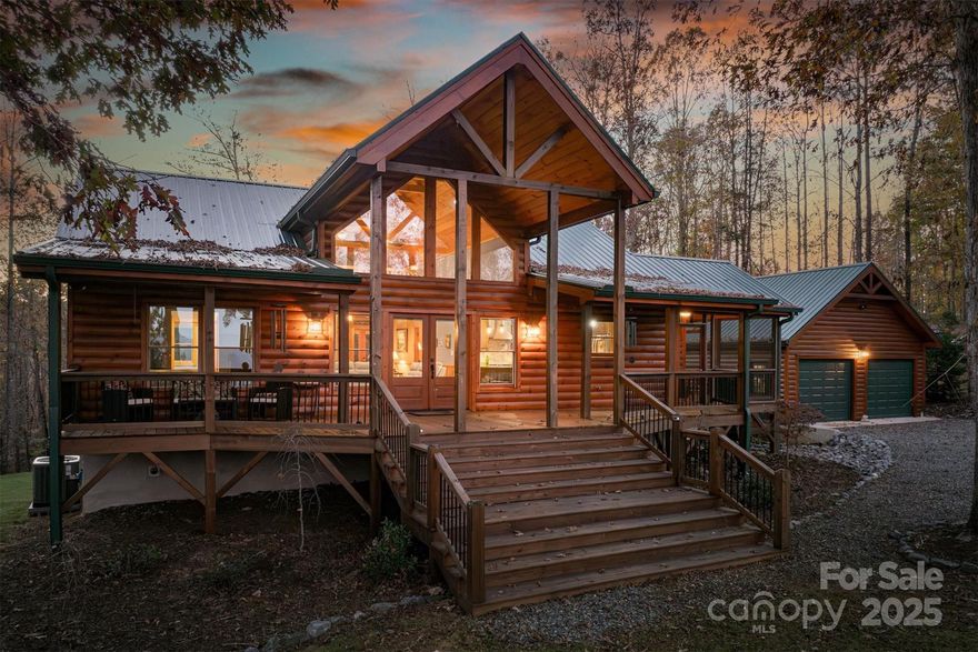 Don't wait! Plan your trip to come see this rustic mountain home tucked away in the Blue Ridge Mountains of Western North Carolina! Located on a level 2 acre homesite in the celebrated gated community of Grandview Peaks. Enjoy gorgeous sunrise mountain views from the huge covered front porch & all the natural wonder of the forest from the back deck. Thoughtfully designed home offers a large primary bedroom & en-suite bathroom w/ walk-in tile shower & his/her closets. Open concept living centers around a great room w/ high ceilings & gas stone fireplace. Spacious kitchen boasts granite counters, gas cooktop & stainless appliances, tons of storage & a walk-in pantry. Laundry/mud room leads to screened porch & detached 2-car garage. Loft is perfect for home office or library. Guest bedroom & full bath also on main. Finished basement has second den, guest bed & bath & storage w/ additional storage in unfinished portion. Watch the deer & turkey run through your backyard. Tranquility awaits!