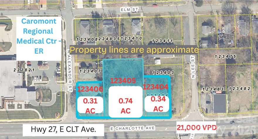 Assemblage of 3 parcels, Zoned B-1

21,000 Vehicles per day  Approximately 350 ft of road frontage on Hwy 27

Situated next to Caromont Regional Medical Center - Emergency Room 

0.5 mi from future Olde Mecklenburg Brewery site
5.5 mi to I-85/I-485 interchange
8.5 mi to CLT Douglas International Airport 

Listing broker has ownership interest