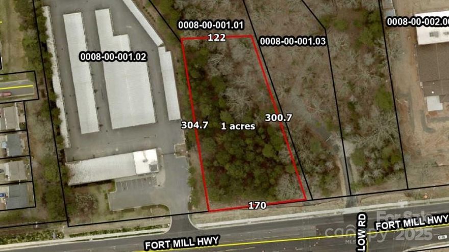 1 + Acre being carved out of 9.4 acre parcel 
Out Parcel 170’ x 300’ x 122’ x 304’ 
Zoned GB General Business  
Just South of Ballantyne South Charlotte
Near Hwy 521 intersection 
Indian Land, fastest growing area in S C 
This 1 acres will be sub divided from larger tract
Larger tract tax Id -0008-00-001.01