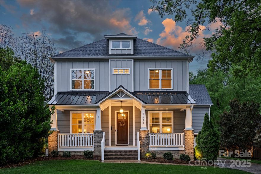 Welcome to this stunning custom-built home in Sedgefield, designed and crafted in 2017. The inviting rocking chair front porch is the perfect spot to enjoy the neighborhood. Inside, hardwood floors and 10-foot ceilings throughout the first floor create a bright, open atmosphere. The spacious dining room, butler’s pantry, and wet bar lead into the chef’s kitchen, featuring white cabinets, a tile backsplash, quartz countertops, and a 6-burner gas cooktop. The family room, with a coffered ceiling and built-ins, is a highlight. Two convenient half baths are on the first floor. Upstairs, the primary suite includes 9-foot ceilings, hardwood floors, dual vanities, and a spa-like bath. The bonus room is versatile, and the screened porch with a gas fireplace provides year-round outdoor living. The backyard is perfect for entertaining with a saltwater pool, patio, and a privacy fence. This home combines style, function, and comfort in a prime neighborhood!