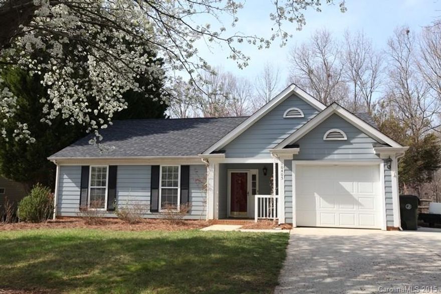 This is the whole package! Affordable, wonderful wide open layout, private yard, and great Cornelius location. You will want to snatch this house off the market quick...new carpet, updated roof, updated HVAC, screened porch, fenced yard with storage building. Nice level yard backs up to wooded residential property...very private. 10x12 outbuilding for storing your yard tools. More storage space in the garage and parking for two cars in the driveway. Great schools and no HOA dues.