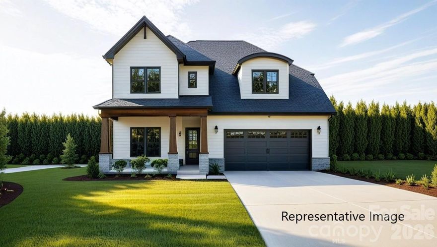 With completion scheduled for August, this stunning new construction home in Cornelius sits in a prime location just minutes from both Downtown Cornelius and Downtown Davidson, and is one of only five homes being built in a private cul-de-sac enclave. The thoughtfully designed layout features 4 bedrooms and 3.5 baths, 10' ceilings on main and 9' ceilings upstairs, and a primary suite on the main level. The main floor offers hardwood flooring throughout (except tile in owners bath), and a beautifully appointed kitchen with floor-to-ceiling cabinetry, under-cabinet lighting, a cabinet wood hood, wood shelving in pantry, and a large island that opens to a spacious family room with a coffered ceiling and a gas fireplace with stacked-stone surround. A bright dining area leads to a covered rear deck, and a private study provides the flexibility to serve as a home office or formal dining room. The primary suite includes a large tiled walk-in shower, double vanity, and an oversized walk-in closet with wood shelving. Upstairs, you’ll find a generous media room, well-sized secondary bedrooms with walk-in closets, and a Jack-and-Jill bath. The exterior is beautifully finished with black windows and gutters, and rough-sawn cedar stained columns, creating a striking and modern curb appeal, and adds an encapsulated and conditioned crawl space! This home blends luxury, comfort, and customization in an unbeatable location. Photos are artist renderings and/or representative of previous build and some details may differ. Photos may show some items not scheduled for this property but may be available as upgrades. Depending on contract date, there may be time to make some selections. ACT QUICKLY TO MAKE AS MANY SELECTIONS AS POSSIBLE! Please verify selection availability with builder representative.