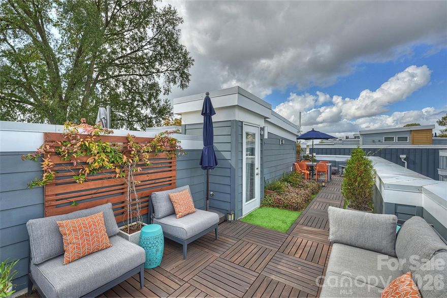 Embrace urban sophistication in this modern townhouse located in the vibrant Seversville neighborhood of Charlotte. Featuring 2 bedrooms plus a flex/bonus room, 2.5 baths, and 2,038 square feet, it is one of the largest 2-bedroom townhouses on the market. Enjoy three outdoor spaces, rarely seen in a townhouse: a balcony off the living room, a backyard, and a giant rooftop terrace that spans the full length of the home. It has an open floor plan on the main level, a gourmet kitchen with quartz countertops, coffee/tea nook, and a wine fridge. An extra-large primary bedroom is perfect for a serene retreat. The second bedroom is ideal for guests and/or a home office. The bonus/flex room is currently set up as a gym. Located a block from the Gold Line streetcar, this home offers access to the light rail, connecting you to shopping and dining from NoDa to South End. The Wesley Heights Greenway links to miles of paths and trails. This home is ideal for those seeking a dynamic urban lifestyle.