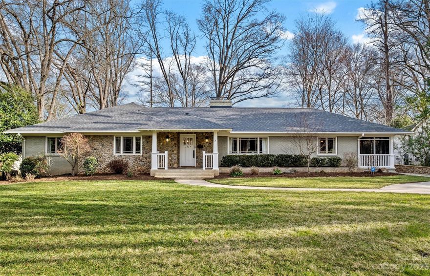 Sprawling updated ranch on a spacious half acre lot in desirable Olde Cotswold! Generous open floorplan with an abundance of living spaces, this home boasts 5 BR/4 BA at over 4,300+ sq/ft.  Incredible outdoor living on the side screened porch, deck, stone patio, or around the fire pit. Fully-fenced lush yard with mature landscaping, gated drive and detached 2-car garage. Main level includes formal living room with fireplace, dining room, family room with bar area and fireplace, and gorgeous sunroom. Kitchen with granite countertops, Wolf gas range, SubZero fridge, and white custom cabinetry. Serene primary suite features large walk-in closet, secondary closet, beautiful en-suite bath and private office! Walk-out finished basement has huge bonus room, updated laundry room, full bath and fifth bedroom, plus walk-in storage. New roof Fall 2023. Enjoy neighborhood shops and dining at Cotswold Shopping Center, all while just minutes to Uptown or Southpark. A true pleasure to show!