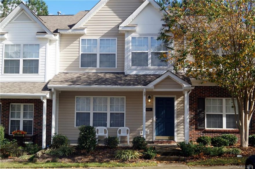 Great location to commute into Charlotte with lower property taxes! Townhome features covered front porch, Great Room/Dining Room combination, spacious Kitchen with island.  Patio and storage unit in rear.  Laundry Room on main level. Refrigerator also remains. Awesome unit at a low price! Home has been inspected (attached) no major issues.