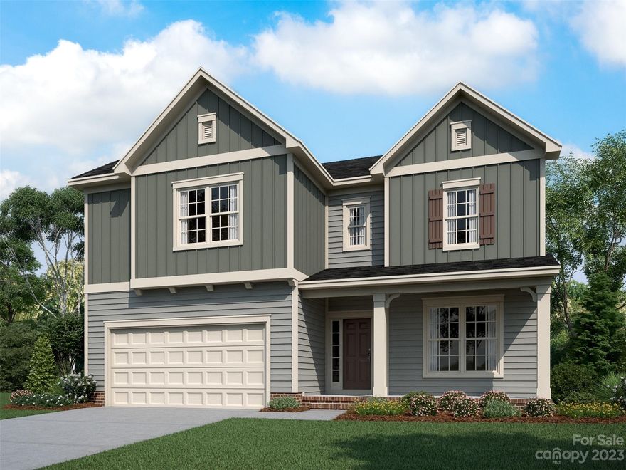 This versatile home offers a Loft & rear covered porch. Off the foyer is a Flex Room w/ closet & full bath. Kitchen features white painted perimeter 42" cabs w/ blue/gray painted cabs at island, quartz counters, double trash pullout, drawer stack at cooktop, GE Profile SS app w/ 36" gas cooktop, wall oven/microwave, stainless steel chimney extraction hood vented outside, large stainless steel undermount sink, brushed gold Moen fixtures and lights. Family has gas fireplace w/ white Italian marble surround & cabinets & shelves. Second floor Premier Suite w/ tray clg; Bath has painted white cabinets, quartz counters, soaking tub, tiled shower with semi-frameless glass, tiled floors, brushed gold plumbing fixtures & lighting, large walk-in closet. Secondary baths have quartz counters, tiled floors, steel tubs w/ tile surround. 6.5" French Oak hardwoods on most of main; tile in laundry. Oak treads on stairs. Close to Stallings Park. Future pool, tot lot, clubhouse, walking trails.