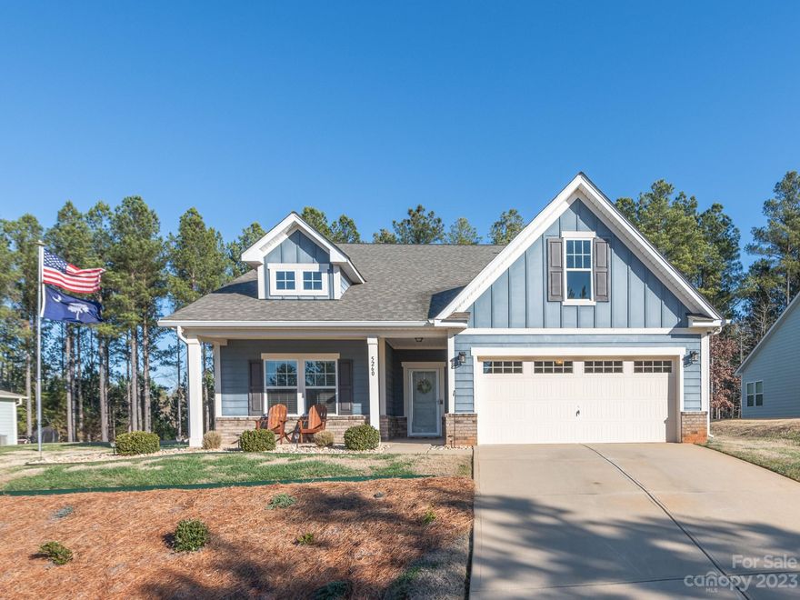 Stunning ranch style home with open floor plan in highly sought after Edgewater Community. Amenities and luxury galore! Community includes Pristine Golf Course, Marina/Docks, Tennis Courts, Pool, and Walking Trails! Home has been updated including landscaping for added curb appeal, enclosed back porch + Concrete patio. Home welcomes you in past covered front porch into entryway and open living space. Living room has coffered ceilings and french door leading to enclosed porch creating tons of natural light. Gourmet bright kitchen has granite countertops, recessed lighting, SS appliances and island seating for additional space plus tons of cabinets & full pantry for storage. Primary bedroom w/ ensuite has walk-in closet & stand-up shower. 2 additional bedrooms & full hall bath perfect for guests. Backyard w/ patio ideal for grilling looks out into wooded area for perfect privacy. Truly a peaceful home in great neighborhood. A MUST SEE!