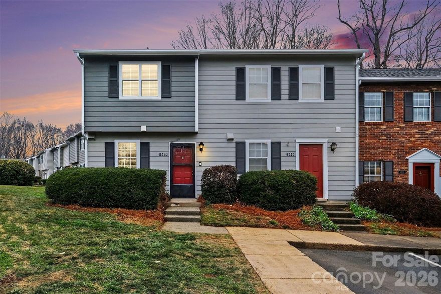 THE PRICE IS RIGHT !! AMAZING 2 BEDROOM SOUTH PARK TOWNHOME IS READY FOR YOU - WALK TO QHCC  

  Wonderful end unit private location with sliding doors to a huge oversized patio with privacy and room to garden . Great for pets and entertaining . Updated kitchen features  * granite countertops * white painted cabinets with stainless hardware , stone stack back splash and black appliances and refrigerator remains . 

Oversized living room/dining area  combo room  has a WOOD BURNING FIREPLACE and slider doors open to the oversized patio .

Split floorplan with 2 generous bedrooms with large closets , Full bath has new tub surround and washer and dryer closet is conveniently upstairs between the 2 bedrooms  

Heathstead is the hidden gem of SouthParK . Well maintained building exteriors  and beautiful mature landscaping  , 2 pools ,Heath Mansion Clubhouse and a new recreation area with gazebo , grills and picnic tables along with a huge greenspace -Right at Beverly Woods School ,  Harris Y and the 66 X Bus line to Uptown. There are sidewalks to the Greenway ,SouthPark , Olde Town and Quail Corners Shopping Center
Short hop to Ballantyne , Interstates and the LYNX , Welcome home to 6042 Heath Valley