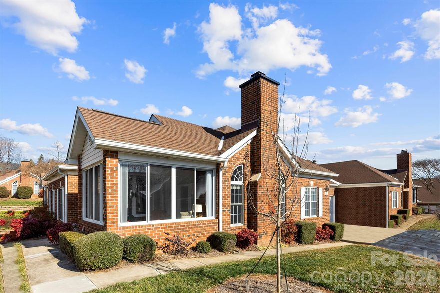 Elegant two bedroom, two bathroom, patio home in Windsor Oaks! This unit offers maintenance-free living with all the comforts of a larger home. Enjoy a spacious open floor plan, a large two-car garage, and bright eat-in kitchen. The open-concept main living area has soaring vaulted ceilings, a cozy gas fireplace, and large windows that flood the space with natural light. A set of French doors opens to a bright sunroom—perfect for relaxing or birdwatching year-round.  Located in the highly desirable Ballantyne area, you’re just minutes from The Bowl, Blakeney, Stonecrest, and all the premier shopping and dining Ballantyne has to offer. The HOA includes lawn maintenance and water, allowing you to enjoy a truly low-maintenance lifestyle. Offers all the amenities of a resort. Community. pool, gym, and clubhouse.