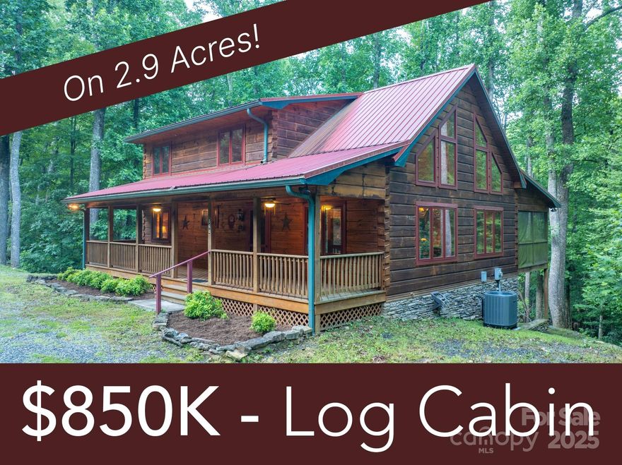 3BR/3BA - Custom Log cabin on 2.9 Acres in Boone! This cabin is absolutely immaculate - one owner, never been rented. Peaceful, end of the road privacy surrounded by woods. Once inside this cabin you'll fall in love with the massive cathedral ceilings and lots of windows. The craftsmanship and overall quality of this home is on full display the minute you walk in the front door. The primary bedroom and bath are on the main level as well as the laundry room and half bath. There are two bedrooms upstairs as well as a full bath as well as a gorgeous loft. On the lower level you have lots of additional space and extra rooms for den, sleeping, workout room, you name it as well as a full bath. The decks on this house are plentiful - large covered deck on the front of the home and on the back you have 2/3 screen in porch and 1/3 open for grilling ,etc. Once you step foot on the back patio you'll feel instantly relaxed and you'll be able to take in the mountain air. Come take a look at this cabin soon before it's gone!