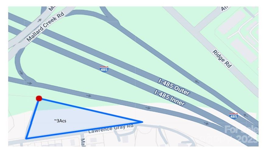 Excellent Development Opportunity at I-485 and Mallard Creek Rd interchange.  ~3ac parcel already zoned for Multi-Family (N2-B).  Good visibility to I-485 from site and easy access to I-485 via on-ramp at Mallard Creek Rd intersection.  Conceptual Plan in attachments demonstrates the potential for 48 units in Two 3-story buildings w/64 parking spaces proposed (only 48 spaces required, however).  Optional Amenity Area across drainage ditch.  City water/sewer and other utilities available at street.  Over 850' road frontage.  Physical survey attached.  Topographical survey available.