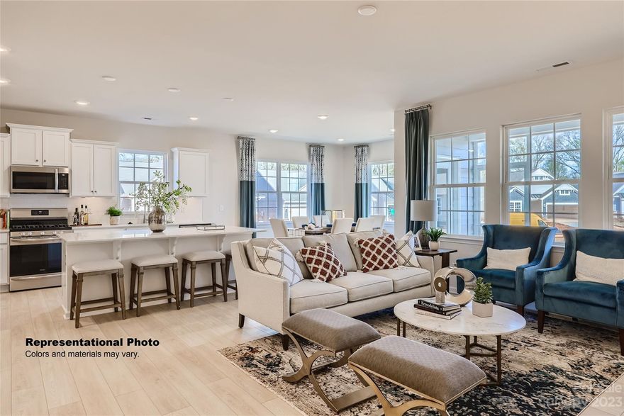 New Spacious 3 Bedroom Ranch Home with Private backyard facing trees. Relax on back covered porch enjoying the view of open space and trees. Beautiful Kitchen is open to family room. Kitchen has a large island and beautiful Shaker Cabinets with Backsplash. Tile and listello accent in the Owner's bath shower. Tile in all bath floors/ Laundry Room.  Gas Range. Large Hall closet and Attic storage above the Garage. Statesville Country Club with Golf Courses neighbors our community. Statesville Downtown area boasts walking to shops, entertainment, restaurants and Statesville Museum, Greenway trails, and Leisure Town Pool and park. Bell Farm is located near highway entrance and local stores nearby.  The community will have sidewalks, walking trails, community picnic shelter Pavilion, pickle ball courts, and a community garden.