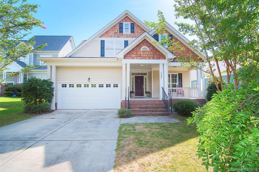 Rocking chair front porch in Tega Cay. New roof in 2015. Upper level AC new in 2012. Open floor plan with large master suite on main. Kitchen with lots of cabinet space. Newly painted master bath with double sink vanity & garden tub. Spacious secondary bedrooms & bonus on upper level. Plenty of closets & storage space. Unfinished storage space can be additional square footage. Shaded deck recently refinished. Low yard maintenance. Fort Mill Schools.