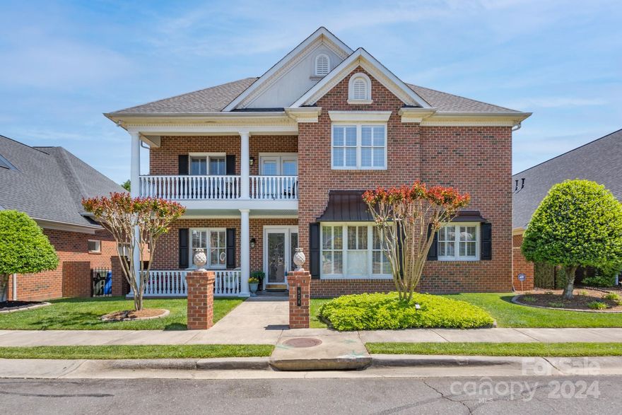 Southern charm exudes from this home that is sure to impress you and features the primary bedroom/bath on the main level! With varied ceiling heights, the first floor also boasts an inviting foyer, living room/office, dining room, family room, kitchen, and sunken gathering room with gas log fireplace. Upstairs is home to a spacious loft/bonus area, two bedrooms, and a recently updated full bathroom with tile shower. Featuring arched doorways, moldings, and plantation shutters throughout, this home has so much to offer.  Begin each morning or relax at the end of the day on one of the two "Charleston inspired" front porches (both main and upper level) overlooking the neighborhood or on the screened porch overlooking the courtyard. You will have plenty of room to entertain guests on the private slate patio. Make sure you check out the oversized double garage with epoxy floor and side entrance that is an added bonus. Laurel Creek offers a wonderful pool, tennis courts, and walking trails!