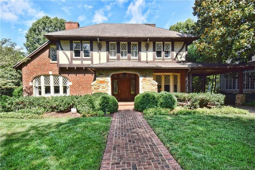 1925 Estate home in one of the best locations in Myers Park.Extensive millwork, unique slate floor, abundance of natural light.Completely renovated. Formal Living Room and Study. Huge great room. Gourmet kitchen open to keeping room and breakfast area overlooking lovely, private backyard. Covered Porch.Two car carport with storage.  Basement for play area and storage.Huge Master with fireplace.Porte-cochere.From the diamond paned windows to the modern day floor plan you will not be disappointed!