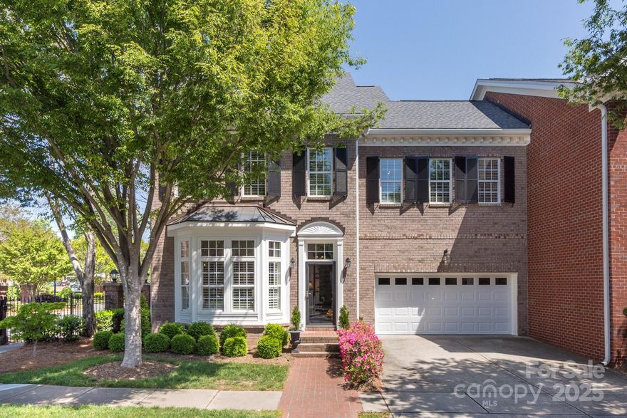 CHARMING & ELEGANT describes this brick townhome in the coveted Burning Tree gated community. A resort style community pool, private entrances w/gas lanterns, green space, sidewalks and views of Carmel Country Club Golf Course make this neighborhood even more enchanting. This desirable END UNIT beams with natural light throughout, boasts high ceilings, an open floor plan, a private brick patio with relaxing outdoor living. Upstairs find the grand Primary bedroom with dual closets, 2 secondary bedrooms, a full hall bath, oversized Bonus Room & laundry room w/cabinets. Roof replaced 2023, new AC units 2021, impeccably decorated and updated. Two car garage with access door to patio...HOA dues include landscaping/yard maintenance, water/sewer. Shopping, restaurants & grocery conveniently across the street giving this location an urban vibe. This is low maintenance living in South Charlotte at it's finest! Come see to appreciate how absolutely PRISTINE this beautiful home is.