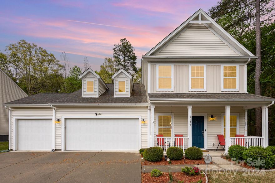 Welcome home to this lovely, 3 car garage home in Indian Land, SC!  This home has the primary suite on the main level with ensuite, including a walk-in shower, soaking tub, double sinks, and a large walk-in closet.  The living area has a gas fireplace, beautiful kitchen with SS appliances, granite counters, eating area, and large island.  A formal dining room is connected to the kitchen by an informal butlers pantry.  There are beautiful wood floors throughout the common living areas, while the 1/2 bath and laundry room have tile floors.  Upstairs are two additional bedrooms with Jack and Jill bath, and a large bonus space with computer/office niche, and a large walk-in attic for lots of storage!
Outside is a lovely and tranquil backyard, with extended paver patio, private on two sides, and lots of trees.  The lot is on a cul-de-sac street so no through traffic!  New HVAC in 2024!