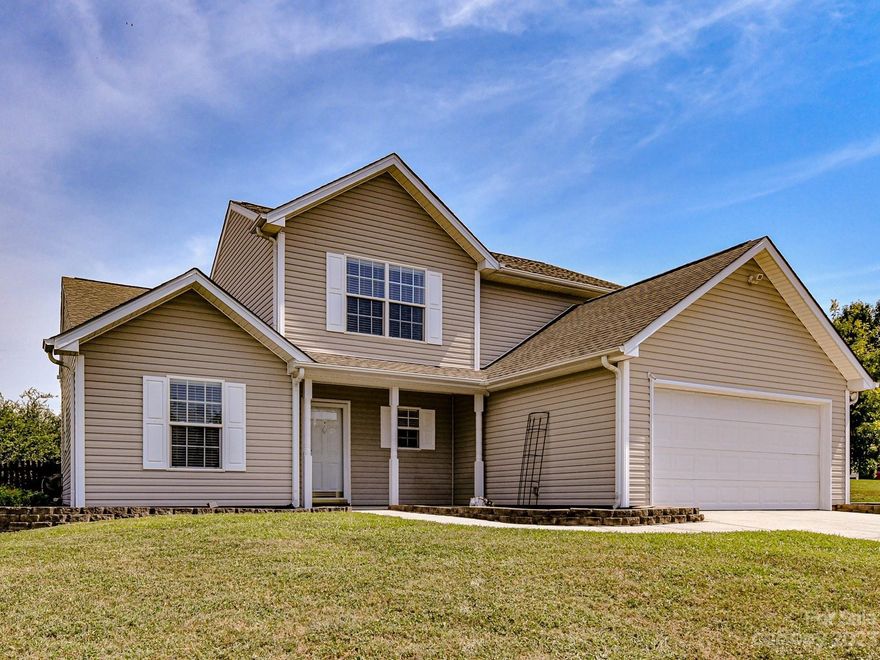 Last stick built home in Cornerstone subdivision. Wonderful large Lot with fenced- in back yard. A storage shed is included.  Talk about an artist’s canvas waiting to be painted, freshly painted walls and NEW carpet. Primary on main level. An office/dining room is included. Upstairs are three good size bedrooms, and a full bath. The great room features an inviting fireplace with plenty of room to enjoy entertaining.
The fenced in backyard with Patio welcomes outdoor gatherings.