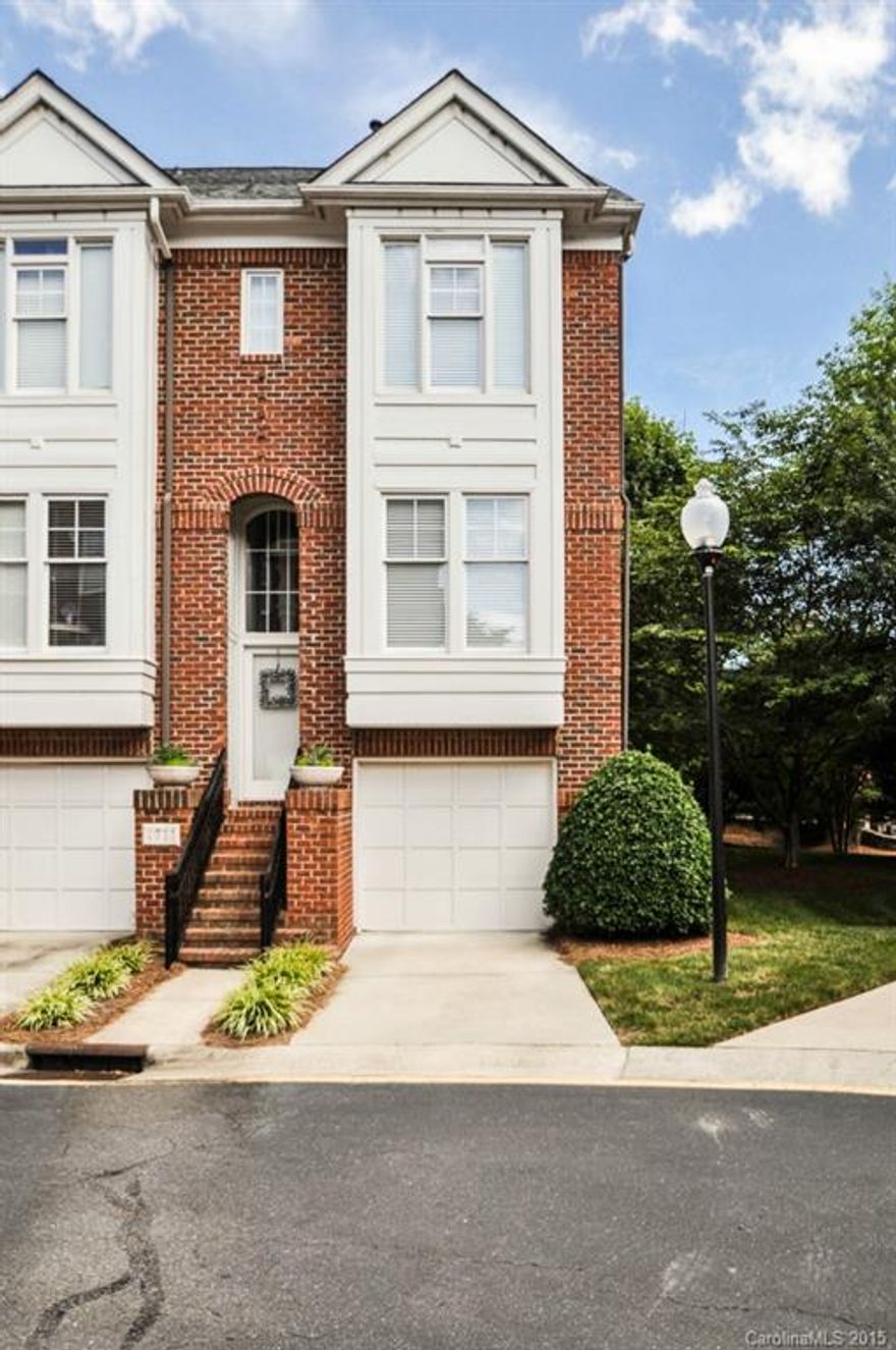 Excellent South Park Location, this home will not last! Fabulous End Unit within walking distance to Whole Foods, Philips Place, South Park Mall, Fresh Market & More! This home offers gorgeous hard woods, crown molding throughout, elegant dining, lots of natural light, built-ins in living room, 2 Car Tandem Garage with additional storage room, and a private brick enclosed courtyard. The Master has vaulted ceiling, with his & hers closets. Seller offering $1500 credit to upgrade counters.