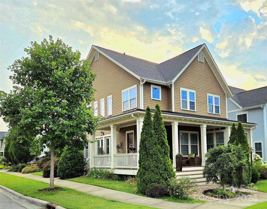 This light-filled house is in Riverwalk, known for its BMX track/velodrome, riverfront trails, cafes, and clubhouse/ pool.  It offers the best of two worlds: a quiet, low-traffic neighborhood and easy access to I-77.
This lovely home is offered by its original owner.  Key features include:
-- Architect-designed landscaping; separately metered irrigation system; invisible fencing; natural gas fire pit and conversation area; bib for a natural gas grill.
-- Main-level master with extra-large closets designed by California Closet and designated shoe closet.
-- Hardwood floors throughout.
-- High-efficiency gas log ventless fireplace with blower installed in living room in 2022.
-- Kitchen lower cabinets upfitted with pull-out shelving.
-- New Bosch dishwasher & GE refrigerator installed in 2022.
-- Second floor: bonus room, dedicated office space, three bedrooms, two baths (one en suite).
-- Pre-wired for security system.
-- Detached two-car garage.