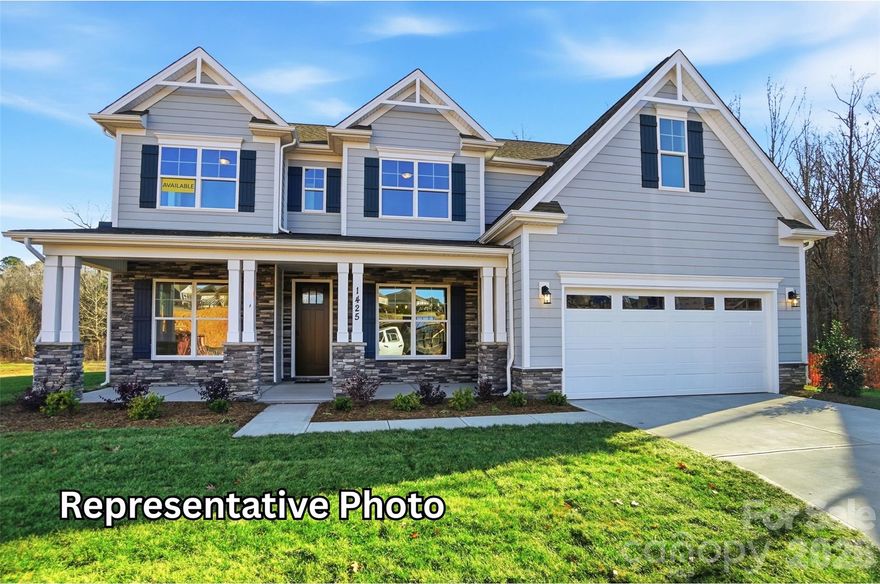 This gorgeous Charleston plan has it all with 5 bedrooms, 4 full baths and almost 3,800 square feet of living space! The first floor of this home features a guest bedroom next to a full bath with a 5-foot shower. The spacious family room has a gas fireplace with marble surround and looks into the beautiful breakfast area and kitchen. The designer kitchen has white cabinets, quartz counters, tile backsplash, stainless range hood, and stainless appliances, including a gas cooktop. An office with French doors, dining room with tray ceiling, butler pantry with upper & lower cabinets, and mud room with built-in drop zone complete the main floor. Four additional bedrooms are upstairs, including the primary bedroom which features a huge walk-in closet, and the primary bath, which features a luxury shower. Two of the secondary bedrooms are connected with a Jack-n-Jill bath. The upper floor also includes a large bonus room and laundry room with cabinets for storage. Find out more today!