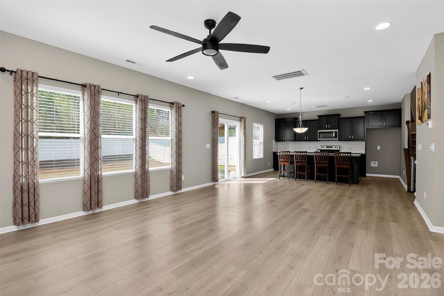 Move-in Ready, nearly-new home, built in 2023. Motivated Seller! This home is perfect for entertaining, with its open floor plan. Upon entering you will come across a comfortable office with double doors. Kitchen includes granite countertops, a generous island, subway tile backsplash, and plenty of cabinets! Step outside to enjoy the fully fenced backyard which includes a very large patio area. Upstairs you will find 3 spacious bedrooms, a loft and an oversized laundry room. Location is 25 miles to the corner of Trade & Tryon in Charlotte, NC.