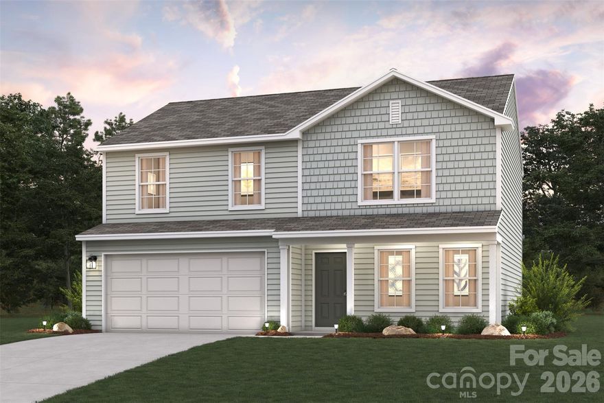 Welcome to your spacious and elegant home in the desirable Buffalo Creek. The Dupont Plan is a new 2-story home with an open layout that seamlessly connects the Living, Dining, and Kitchen areas, perfect for modern living. The chef’s kitchen features exquisite cabinetry, granite countertops with a , and stainless steel appliances, including a smooth-top range, microwave hood, and dishwasher.
This thoughtful layout offers a spacious bedroom and full bathroom on the first floor. The second floor houses the serene primary suite with a luxurious en-suite bath, dual vanity sinks, and an expansive walk-in closet. Two additional bedrooms share a stylish full bathroom with a Loft Space ideal for a home office or relaxation area. A walk-in Laundry room and energy-efficient Low E insulated dual pane windows add practicality. A 1-year limited home warranty provides peace of mind.