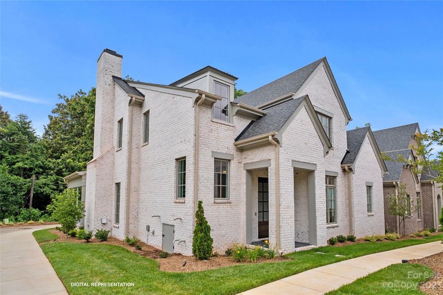 This beautiful townhome is near completion in the heart of Plaza-Midwood.  Ben Collins of the Salins Group has built each residence using classic exterior architectural features and modern  open interiors specifically designed for comfortable living.  The great room  combines the cook’s kitchen with Thermador appliances, a butler's pantry with a beverage center,  and a walk-in pantry,  the dining area and the spacious family room. Walk out to the covered blue stone porch and fireplace and step down to a small yard that can be fenced. Big primary suite on the main level. The second level has a spacious media room and flex space, in addition to 3 bedrooms and 3 full baths. Big walk-in finished seasonal closet. This special enclave is a block from the Charlotte Country Club and a short walk to Midwood Park. Residents will enjoy the common green and connecting sidewalks. An abundance of guest parking. Lovely landscape design.