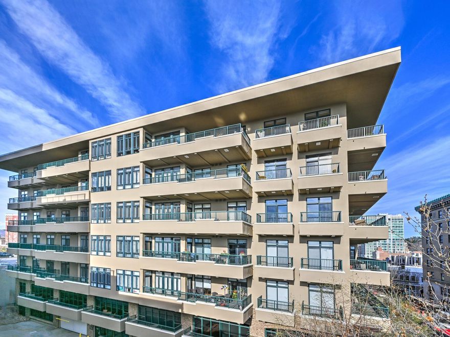 Downtown Asheville. This 2 bedroom 2 Bath condo is located in one of the premier downtown buildings in Central Asheville. The best location in the building: southwest corner of the building. The sunsets are awesome and incredible. This condo has several terraces, one accesses both bedrooms and allows for extreme long range views. Beautiful ebony wood floors and elegant appointments throughout the home with lots or natural light. The kitchen has top of the line appliances. There is plenty of storage in multiple closets and a large laundry room. The gallery hall draws you in from the foyer and to a very open living and dining area as you check out all the activity on the street level as well as the entertainment right outside your door. Multiple (5) glass walls allow you to feel the breeze and enjoy the life high above the street. 21 Battery Park has secure covered parking, Penthouse level workout area and club room and space to entertain a large party with 360 views of the downtown.
