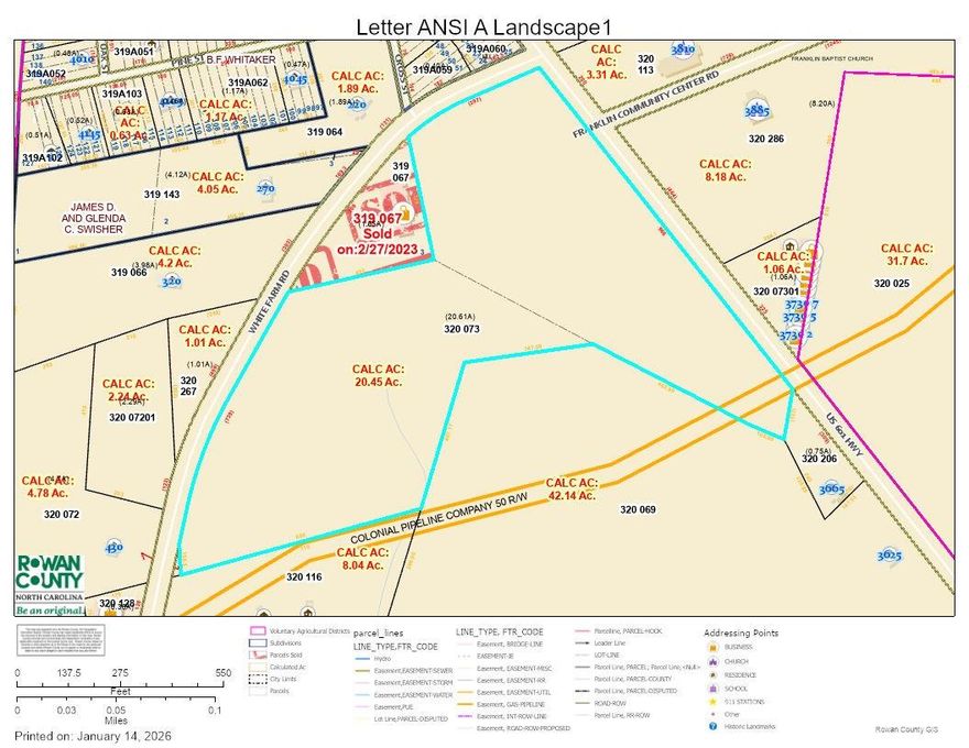 This property consists of roughly 20.61 acres ideal for development. The parcel touches both US hwy 601 and White Farm Rd. It has 4 zonings HB, CMX, GR 6 and GR 12 giving a developer lots of optionality. Per Salisbury Rowan Utilities for water and sewer access-Water would require an extension of +/- 2,500 LF along White Farm Road. Gravity sewer would require an outfall extension of +/- 5,000 LF along the stream to the south of the property. Easement acquisition would also be required.
