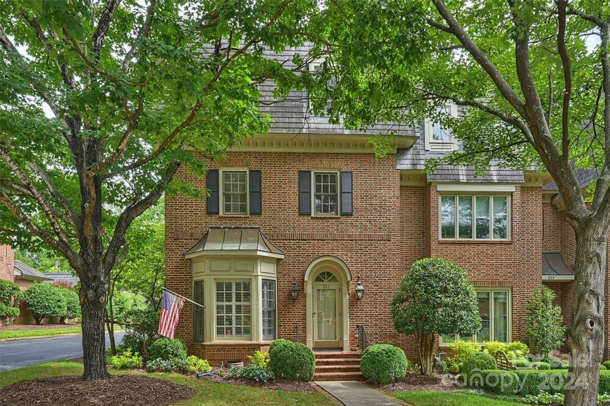 This elegant townhome end unit on a non-through street is in the PERFECT location - where Eastover and Myers Park meet! You can walk to everything - the Harris Teeter, to restaurants and bars and shops, to Squirrel Park, and to the Library. And you are just minutes from Uptown! This lovely home boasts lots of natural light, an excellent floorplan, high ceilings, heavy millwork and built-ins, big rooms, lavish Primary Bedroom and Bath, small but gem of a Kitchen, Sunroom, hardwoods on all three floors, beautiful finishes, high-end simulated true divided light windows, paver back porch and private courtyard, 2-car oversized garage, and much more!  (See more information in the Included Features.)