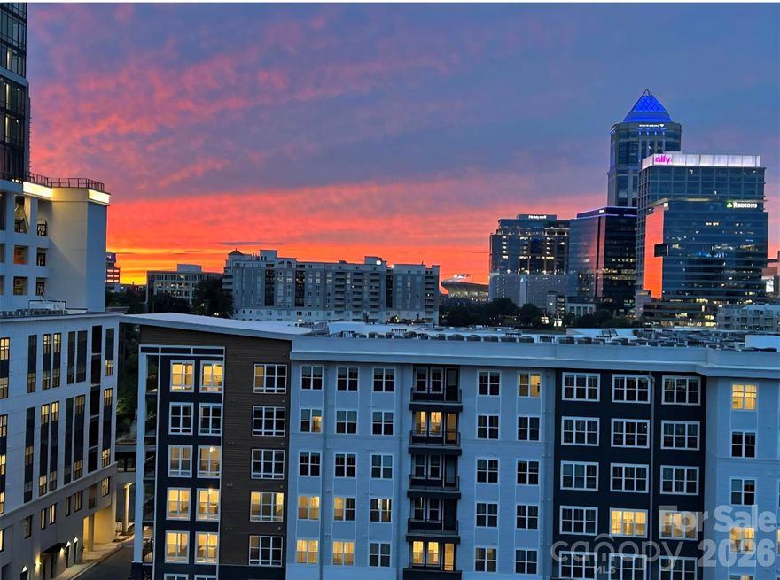 Walking distance to uptown from this Royal Court 10th floor unit with incredible uptown views!!! An easy walk to the new Pearl District (medical school and hospital area). Located in Dilworth only minutes from Southend, Midtown, Panther Stadium, Center City, Dowd and light rail. 11 story secured building with gated parking deck. Includes 2 deeded side by side full size parking spaces with adjacent motorcycle space and deeded storage unit. Relax on the full length balcony and enjoy uptown sunsets. Secured amenities deck with access to pool, whirlpool and outdoor area with gas grill. Fitness center with improved gym construction to begin in April. Remote controlled full length window shades and ceiling fans. Custom closet organizers with drawers, shelves and hanging rods. All Viking appliances. Plenty of storage and cabinet space. Split BR layout.