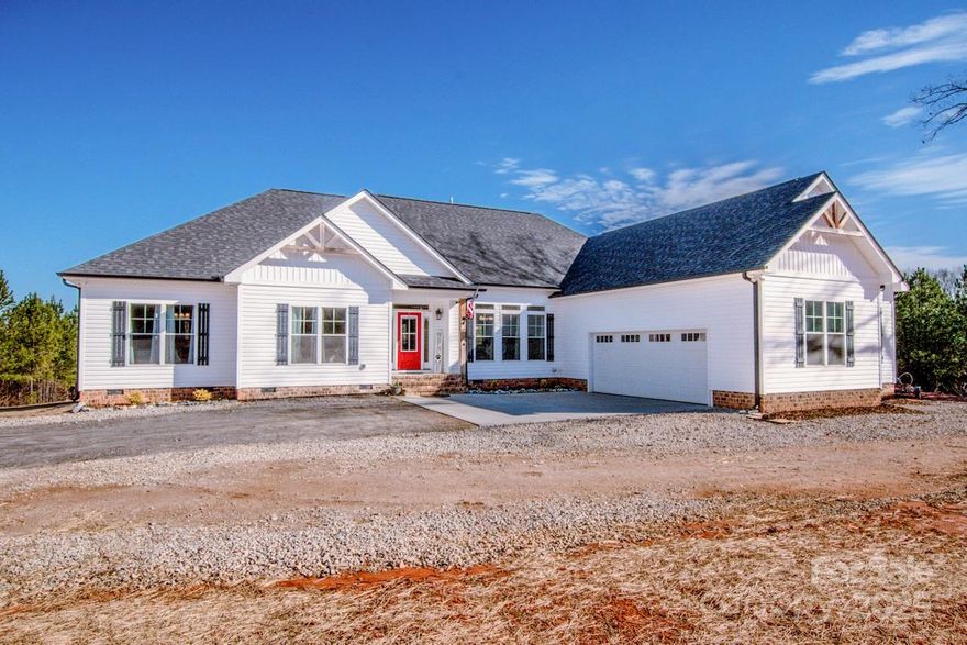 Here's your chance to own a 17.92 acre slice of heaven with NO RESTRICTIONS OR HOA outside city limits! BEAUTIFUL 4 Bed/3.5 Bath, 2700sqft Ranch built in 2022! Home sports a smooth-flowing open floor plan between living, dining & GORGEOUS kitchen w/oversized island +bar seating! Enjoy 12ft vaulted ceilings +beautiful view from every window allowing tons of natural light throughout. Home offers split-bedroom plan with Master suite off of the kitchen +spacious master bathroom complete w/large walk-in tile shower, dual-sink vanities, & large HIS & HER walk-in closets! 3 more bedrooms located on opposite wing of home, 1 of which offers in-law suite w/private full bath. Spacious dedicated office, oversized 2-car garage & big covered back porch for entertaining. Septic strategically located to allow for a pool off the back porch +cleared area near the home prepped & ready to build your dream shop, garage, or barn! Multiple trails to creek & tons of wildlife- The opportunities are ENDLESS!