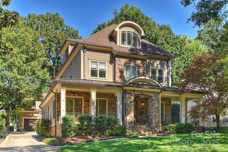Nestled on a hard-to-find cul-de-sac in one of Charlotte’s most coveted neighborhoods, this exceptional home truly offers it all. The heart of the home is an open-concept kitchen that flows seamlessly into the den and a spacious screened-in porch. The gourmet kitchen boasts an island with breakfast bar, top-tier appliances, and a butler’s pantry complete with a sink, beverage fridge, pantry, and wine cellar.  Conveniently located off the driveway, the large mudroom features custom lockers, built-in desk and a separate laundry room complete with a sink and abundant storage.  The primary suite is a serene retreat, showcasing dual walk-in closets and a luxurious bath with separate tub and shower, dual vanity, and built-ins.  The second floor has three additional bedrooms and two full baths—all with hardwood floors and generous closets.  A versatile third floor offers a bonus space with built-ins, a wet bar, and an additional bedroom and full bath. Above the two-car garage, the in-law suite provides a private haven with its own bedroom, full bath, kitchenette, and living area.  Outdoor living is equally impressive, featuring a fully turfed backyard and a large screened-in porch equipped with heaters and a fireplace—perfect for year-round enjoyment. Ideally located just two blocks from Freedom Park and minutes from Uptown and SouthPark, this home blends luxury, comfort, and convenience in one remarkable setting.