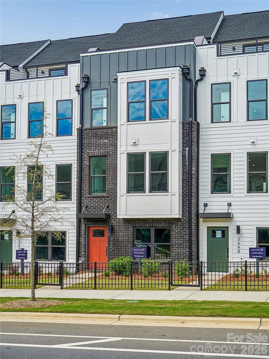 Experience modern luxury in the heart of LoSo, one of Charlotte’s fastest-growing areas. This brand-new, move-in ready Dunbrook floorplan townhome, offers 3 bedrooms, 3.5 baths, fenced in front yard and a 2-car garage—with a private en-suite bath in every bedroom, ideal for roommates or guests.
Designed for seamless indoor-outdoor living, the open-concept main level extends from the Great Room to an outdoor living area, while the rooftop terrace provides an elevated space for entertaining or unwinding. The designer kitchen features quartz countertops, soft-close cabinetry, and a spacious island, complemented by hardwood stairs and luxury vinyl plank flooring throughout the main living areas and fourth-floor bedroom.
Additional highlights include durable Hardie Plank siding, crown molding, zoned thermostats for enhanced comfort, and abundant natural light throughout.
Located just two blocks from the LYNX Blue Line at Scaleybark Station, with quick access to South End’s dining, breweries, and Uptown.
Limited-time financing incentives available—contact agent for details.